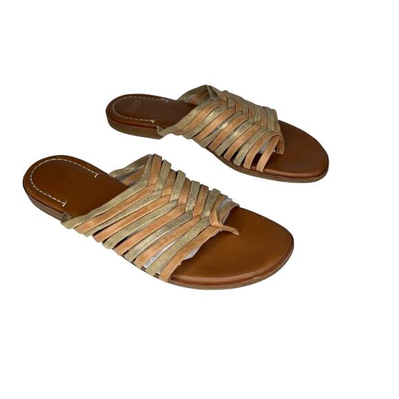 Johnston & Murphy tan gold sueded leather braided slip on toe loop sandals 10 - Picture 2 of 11